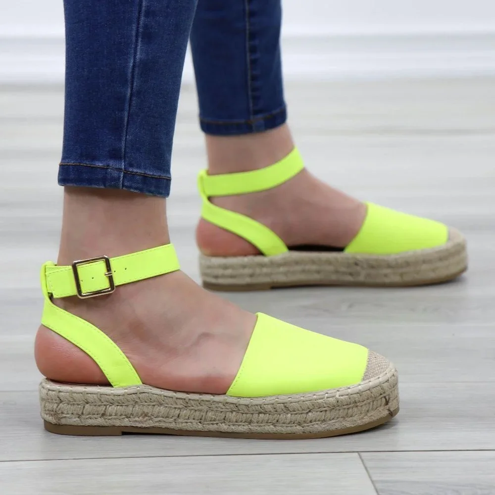 Neon Yellow Espadrille Ankle-Strap Sandals